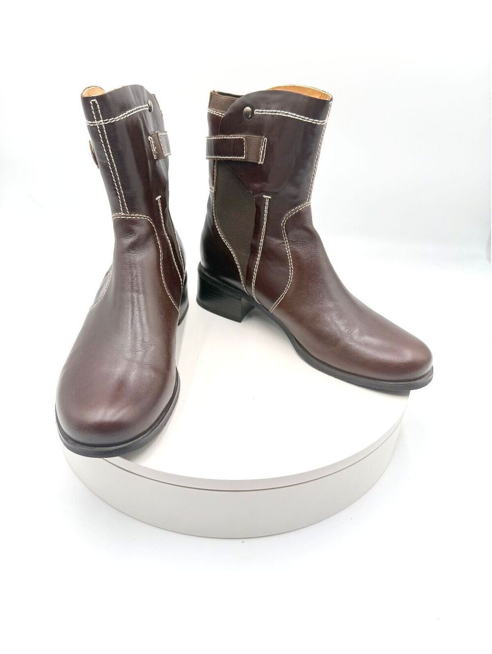 Henry Ferrera Women's Brown Leather Upper Ankle Boots Contrast Stitching 6.5